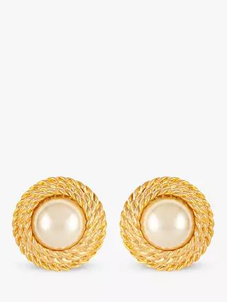 Susan Caplan Vintage Gold Plated Faux Pearl Rope Stud Clip-On Earrings, Dated Circa 1990s | John Lewis (UK)