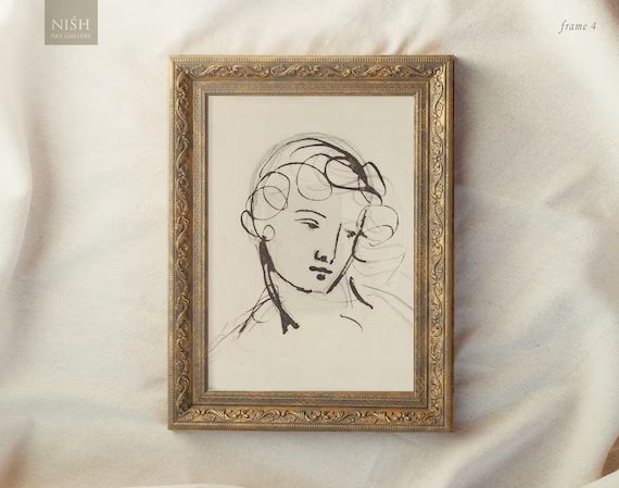 Vintage Framed, Minimalist Art, Portrait Print, Vintage Line Drawing, Woman Drawing, Sketch Art, ... | Etsy (US)