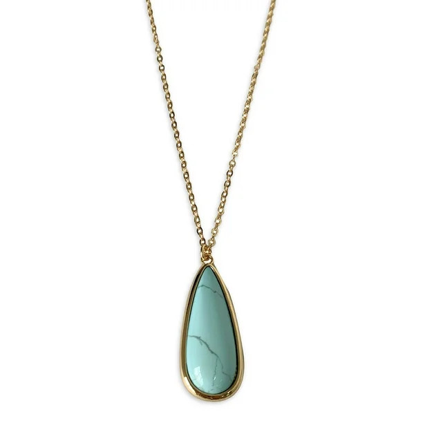 Time and Tru Women's Gold and Turquoise Drop Pendant Necklace | Walmart (US)