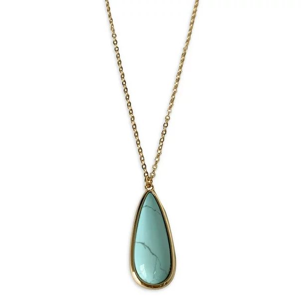 Time and Tru Women's Gold and Turquoise Drop Pendant Necklace | Walmart (US)