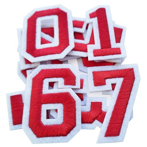 Bfuee 30 Pieces Iron on Number Patches,Embroidered Numbers 0-9 Applique,Numberes Patches for Clothes, Dress, Hat, Socks, Jeans, DIY Accessories Red | Amazon (US)