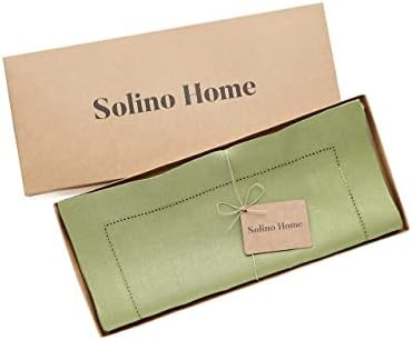 Solino Home Moss Green Linen Table Runner - 14 x 72 Inch Classic Hemstitch - Handcrafted Machine Was | Amazon (US)