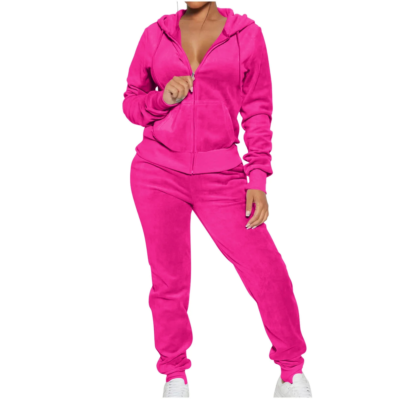 cfhntfmh 2 Piece Outfits for Women Velour Tracksuit Long Sleeve Zip up Jacket Jogger Pants Comfy ... | Walmart (US)