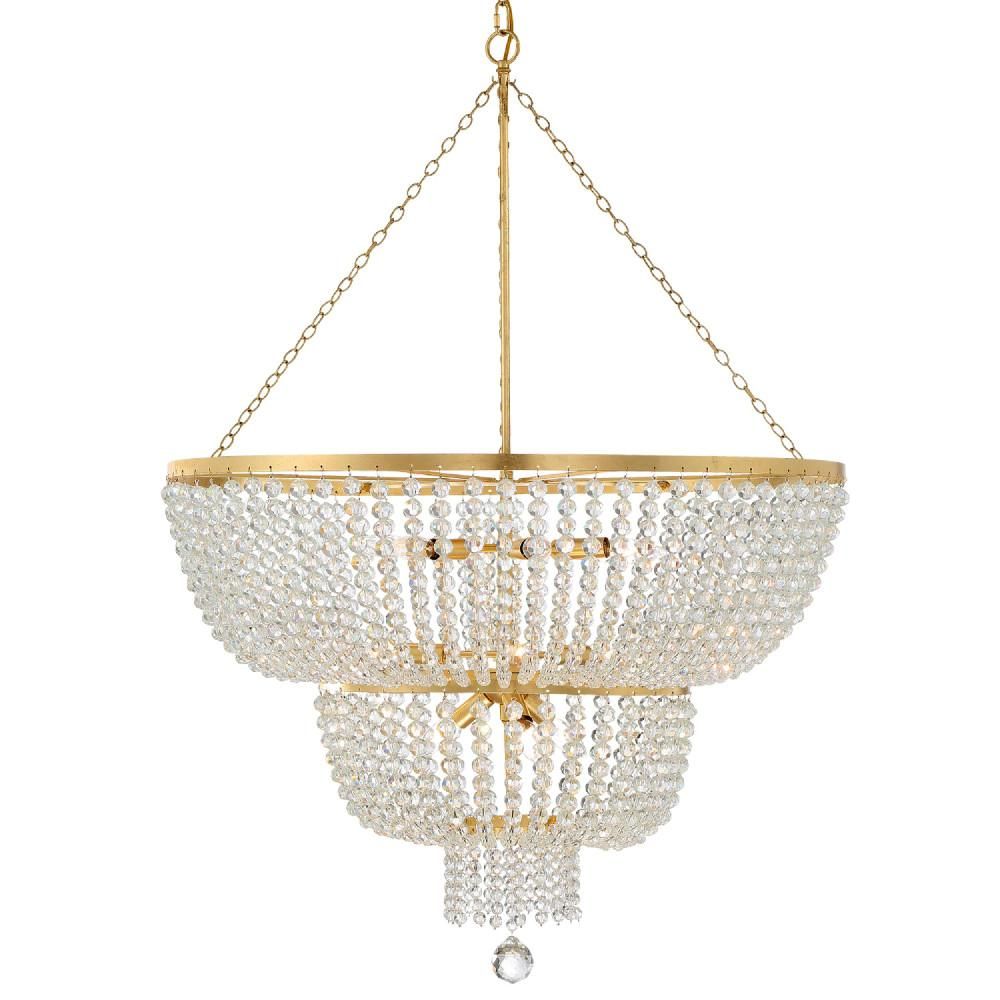 Crystorama Rylee 12-Light Antique Gold Beaded Chandelier | The Home Depot