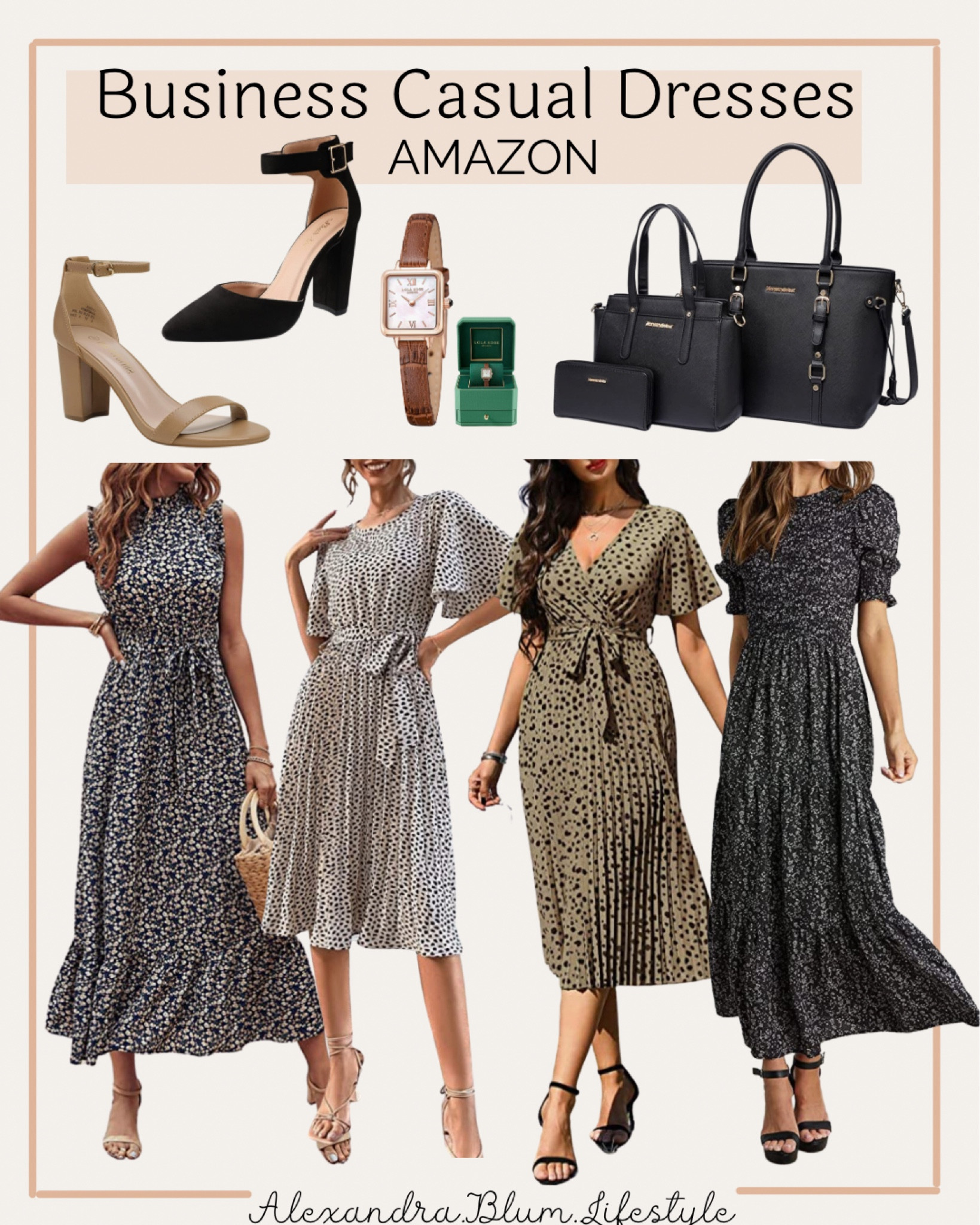Business casual dresses great for work outfits and work wear! Modest midi dresses for church, Date night, or wedding guest dress!! Tote bags, heels, and watch! Amazon fashion! Amazon finds

#LTKshoecrush #LTKworkwear #LTKunder100