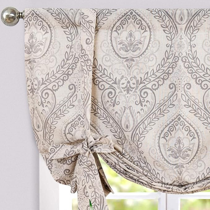 jinchan Linen Tie Up Valance for Kitchen Living Room Farmhouse Damask Printed Paisley Rod Pocket ... | Amazon (US)