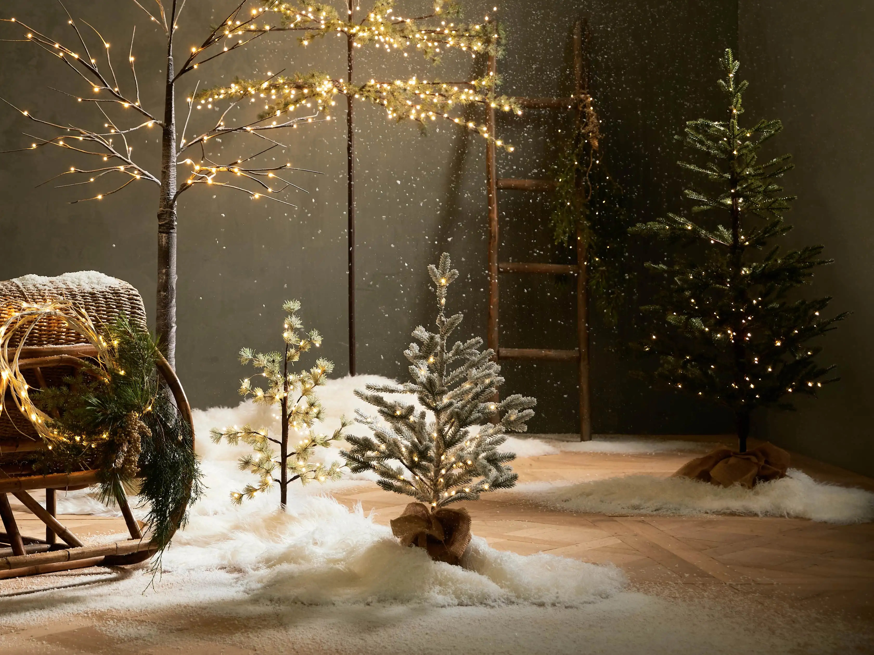 Pre- Lit Flocked Faux Pine Tree in Burlap | Arhaus