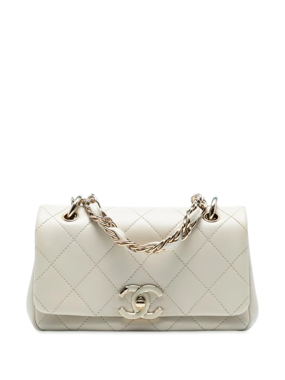 CHANEL Pre-Owned 2020 Medium Lambskin Twist Chain Enamel CC Flap Crossbody Bag | White | FARFETCH... | Farfetch Global