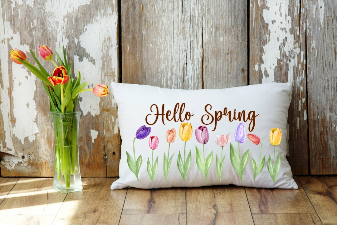 Hello Spring Watercolor Tulips Pillow | Hello Spring Home Decor | Botanical Pillow | New Home Gif... | Etsy (US)