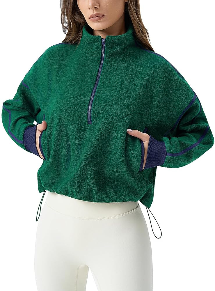 QINSEN Women's Half Zip Fleece Short Pullover Sweatshirt Winter Long Sleeve Cozy Sherpa Sweater T... | Amazon (US)