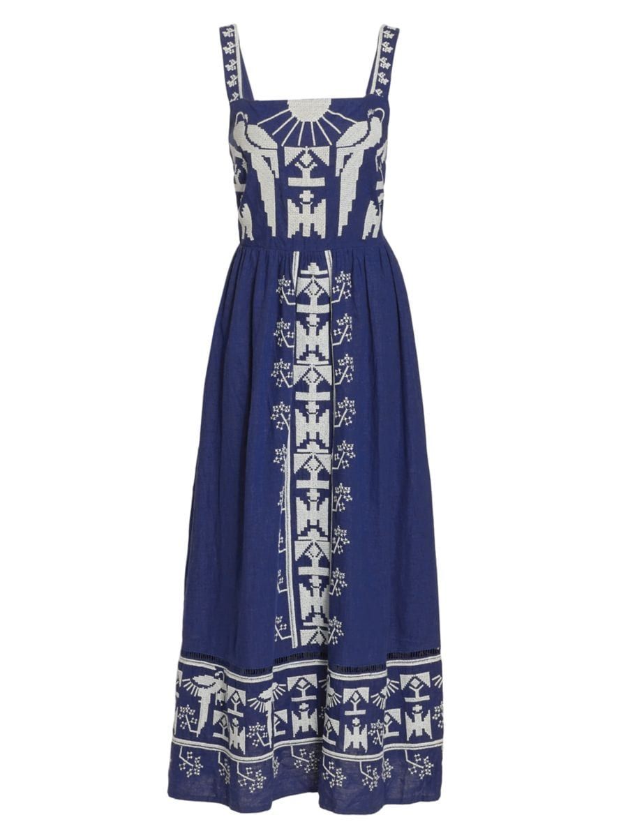 Navy Macaw Embroidered Maxi Dress | Saks Fifth Avenue