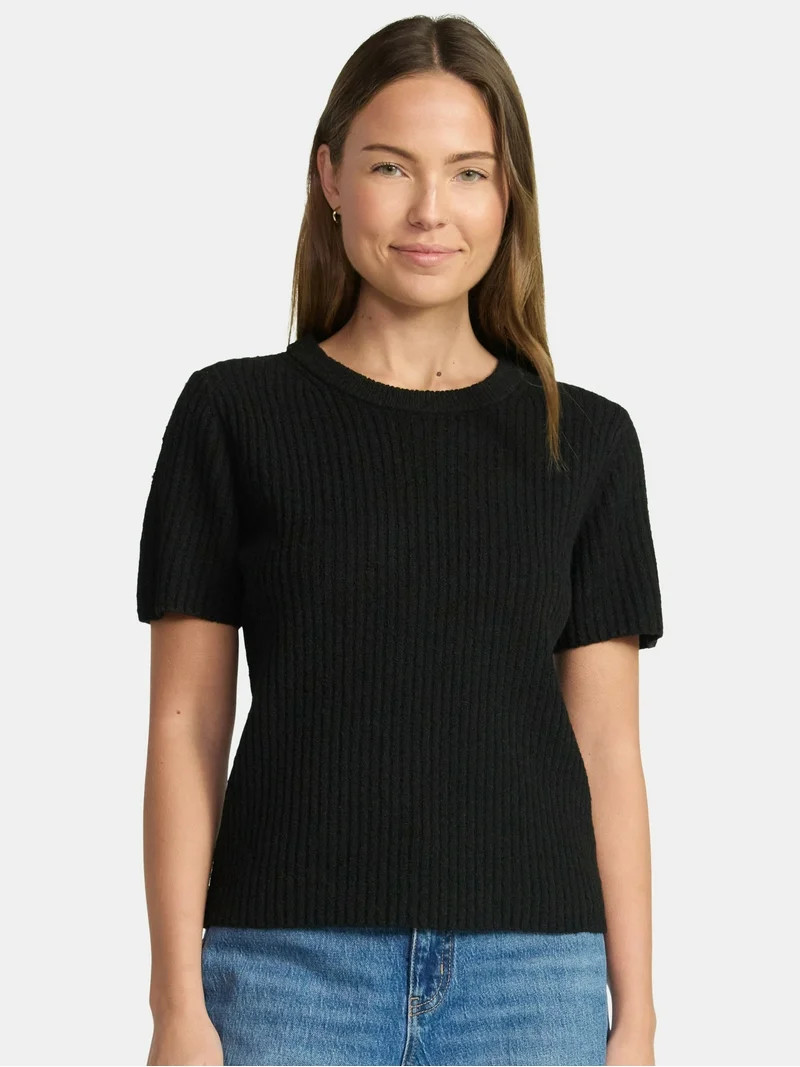 Time and Tru Women's Sweater Tee with Short Sleeves, Sizes XS-XXXL | Walmart (US)