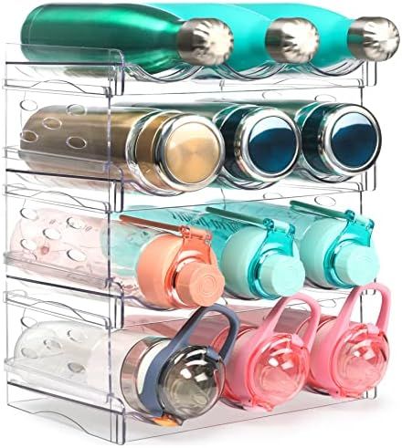 tyrixma Water Bottle Organizer, 4-Tier Stackable Water Bottle Holder Rack for Wine, Drinks and Tumblers, Clear Bottle Holder Storage for Cabinet, Pantry, Refrigerator | Amazon (US)