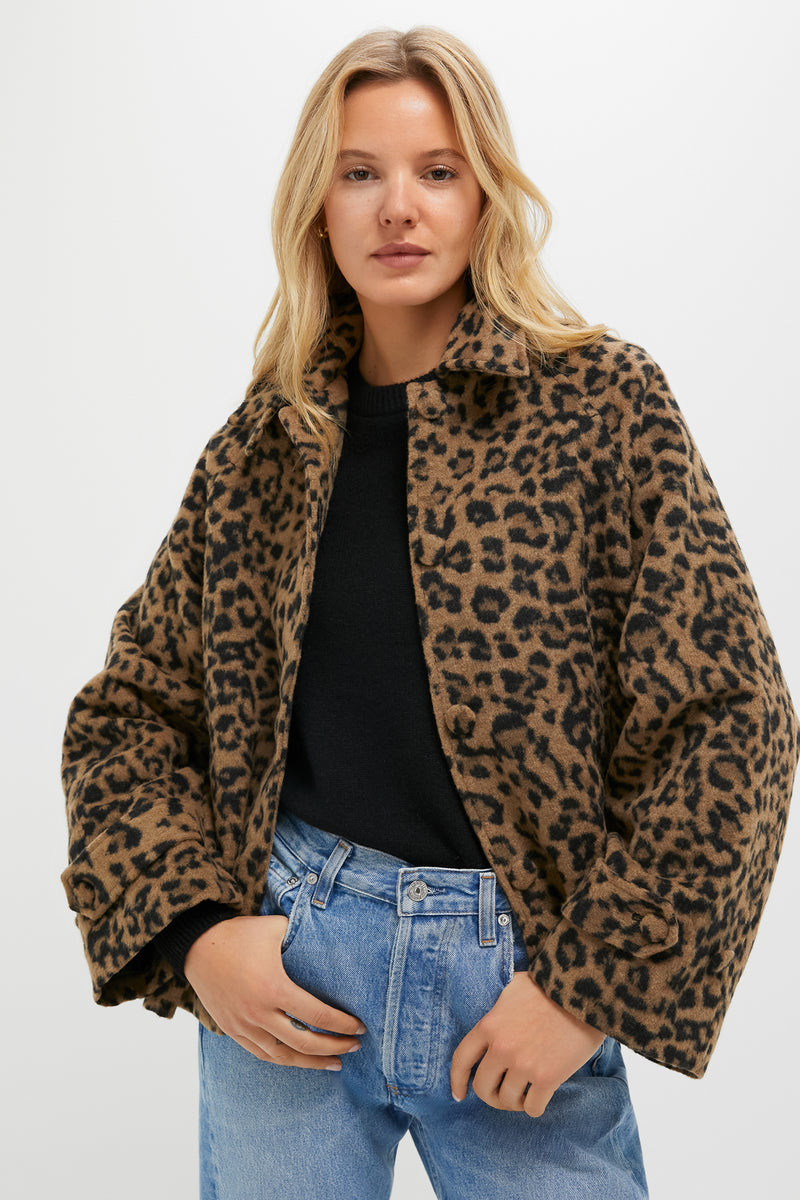 Brushed Wool Leopard Drew Short Trench Coat | Tuckernuck (US)