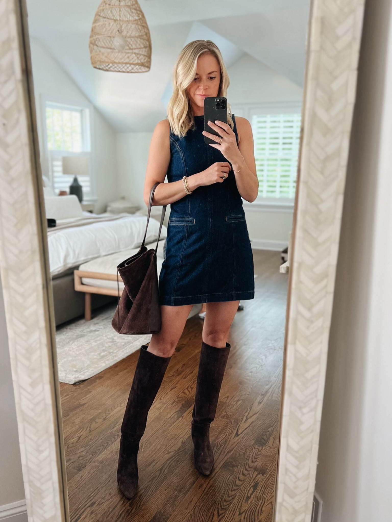 white christmas dresses Denim Crystal Trim Collared Mini Dress – self-portrait-US main image 0