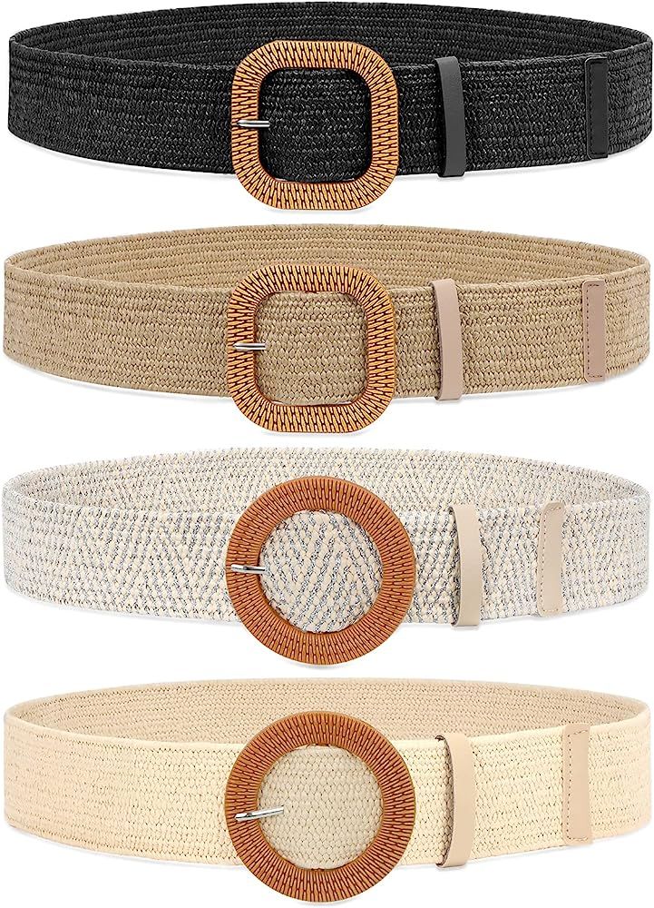 4 Straw Woven Elastic Stretch Waist Belts | Amazon (US)