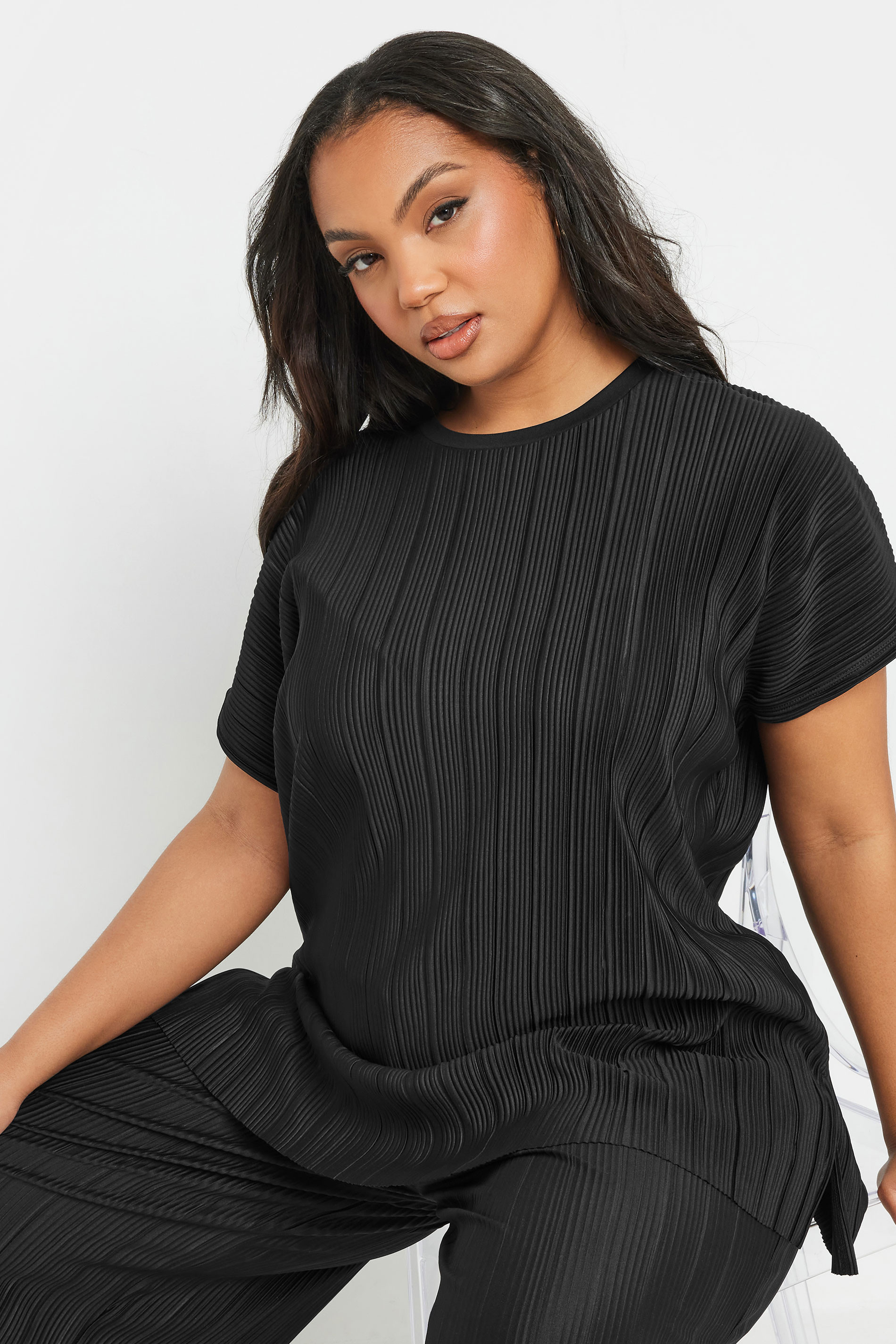 YOURS Plus Size Black Plisse Top | Yours Clothing UK