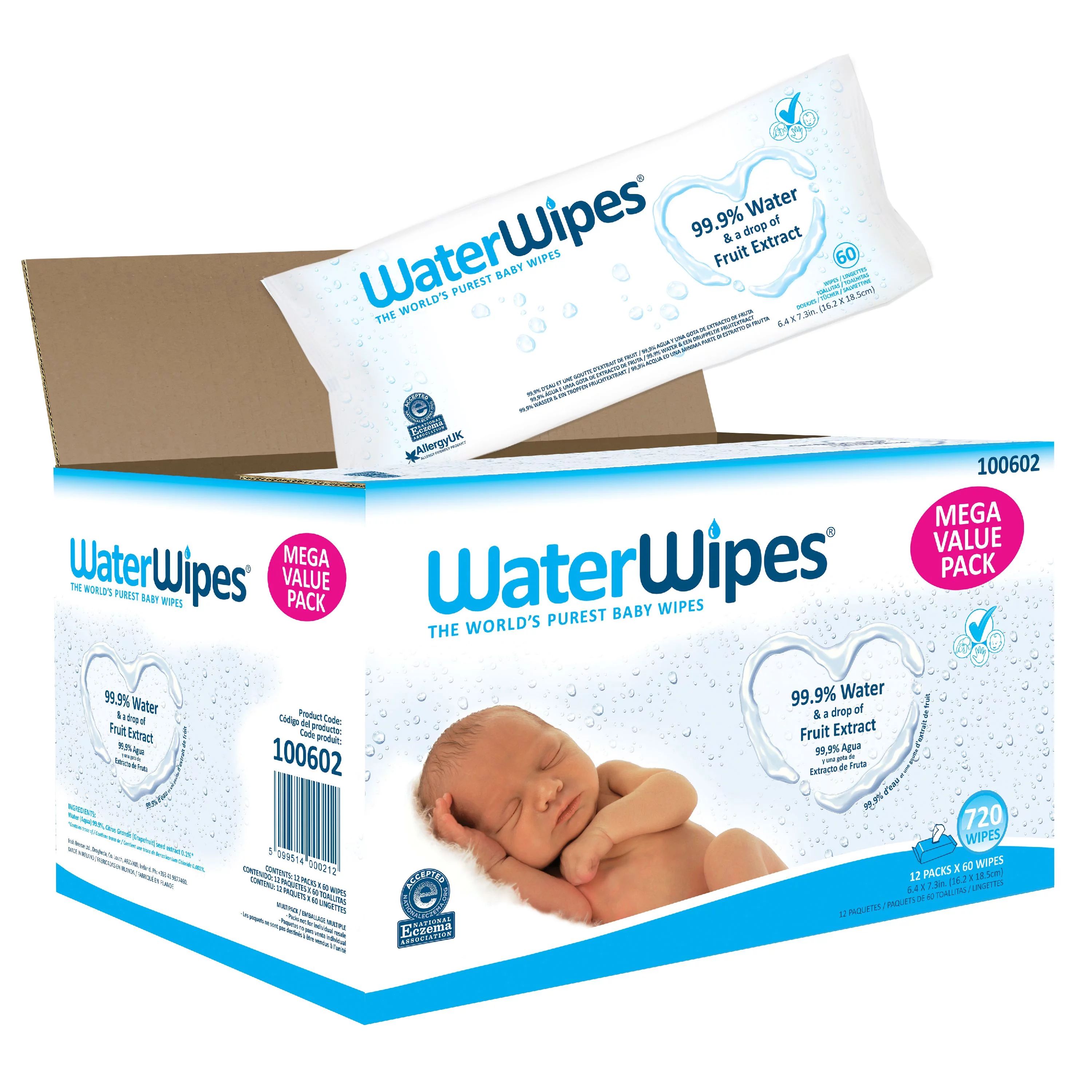 WaterWipes Sensitive Baby Wipes, Unscented, 720 Count (12 Packs of 60) - Walmart.com | Walmart (US)