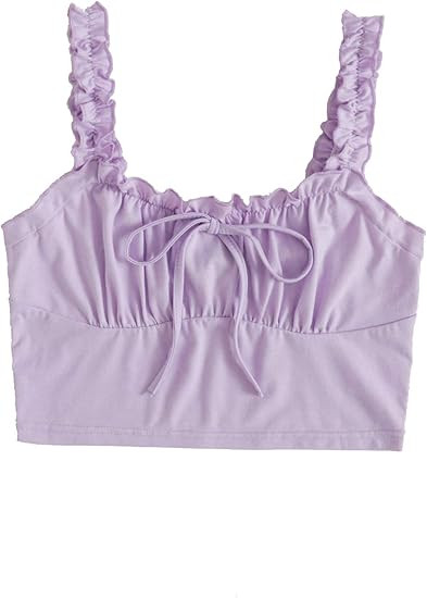 Verdusa Women's Frill Trim Strap Tie Knot Ruched Front Bustier Crop Top | Amazon (US)