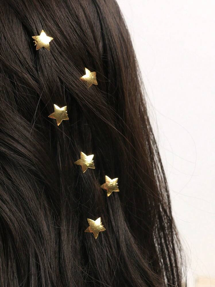6pcs Metal Textured Star Hair Clips, Fashionable Gold-Color Hair Accessories | SHEIN