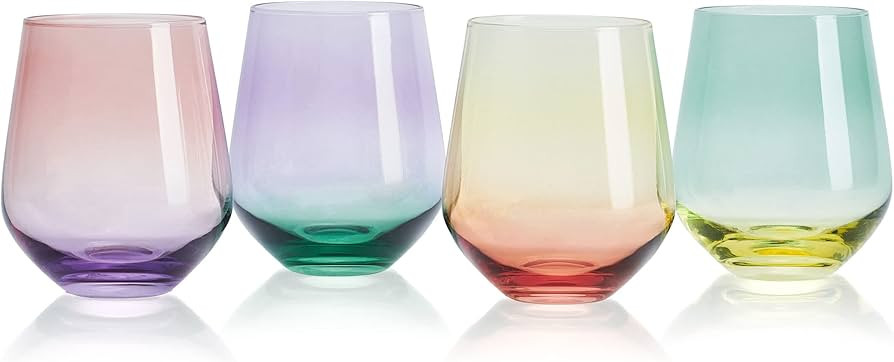 Mikasa Chroma Set of 4 Stemless Wine Glasses, 13 Ounce, Rainbow | Amazon (US)