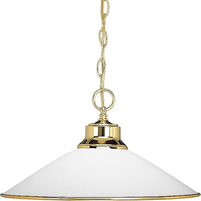 Progress Lighting P5013-10 1-Light Chain-Hung Pendant with Satin Opal Glass and Accent Ring, Poli... | Amazon (US)