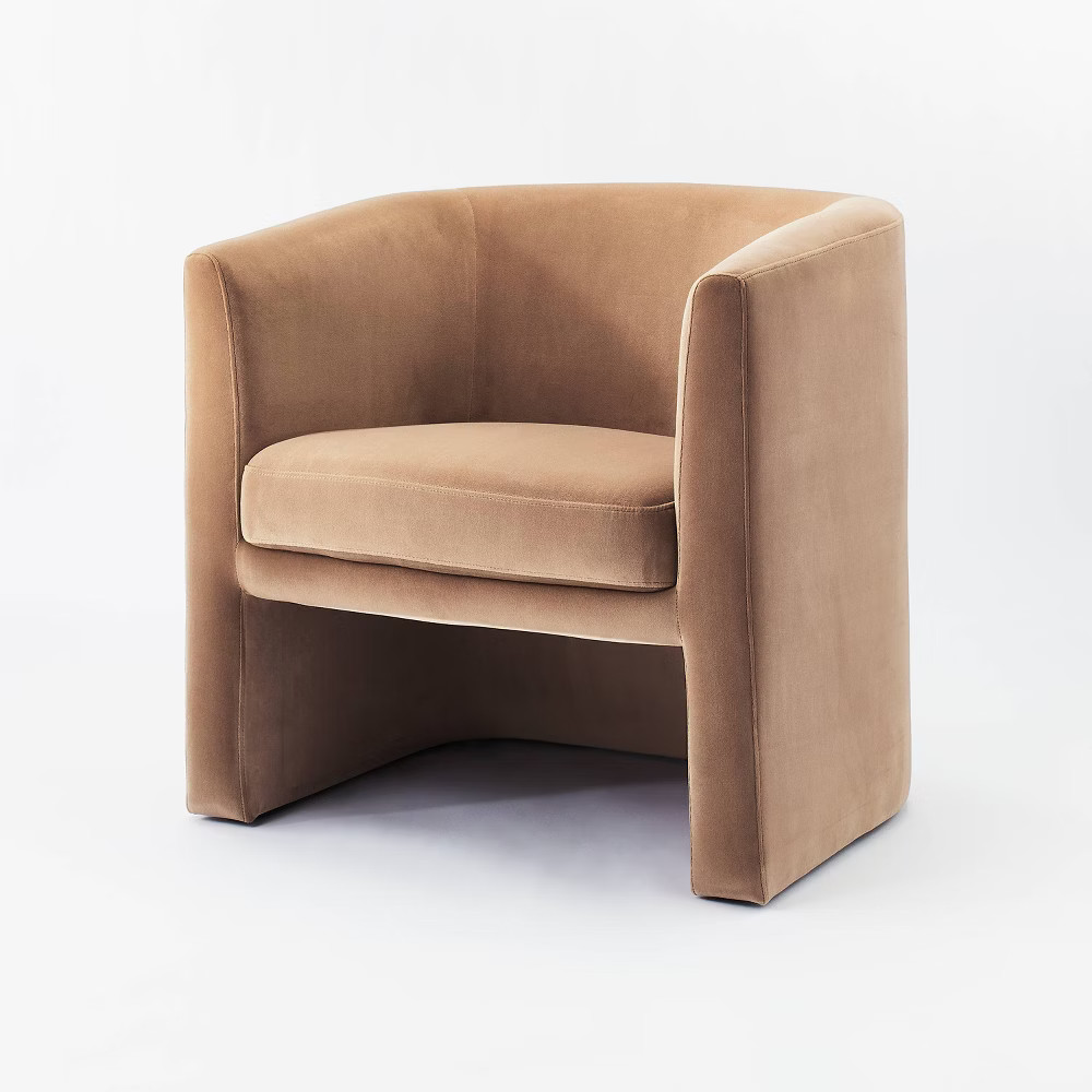 Vernon Upholstered Barrel Accent Chair Light Brown Velvet - Threshold designed with Studio McGee | Target
