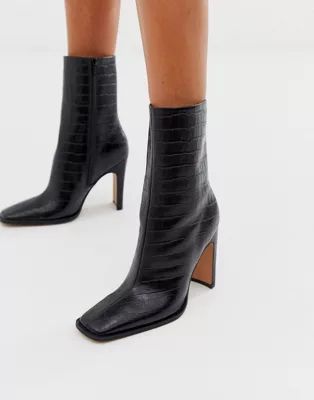 ASOS DESIGN Evolution leather high ankle boots in black croc | ASOS US