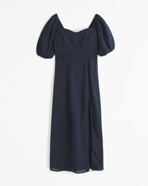 Women's The A&F Camille Puff Sleeve Midi Dress | Women's New Arrivals | Abercrombie.com | Abercrombie & Fitch (US)