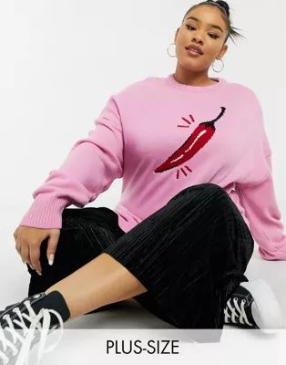 Skinnydip Curve relaxed sweater with spicy pepper slogan knit | ASOS (Global)