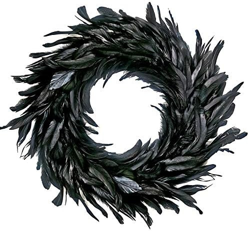 MOVINPE Black Feather Wreath Halloween Wreath 14.9'' Black Natural Cocktail Feather Wreath, Hallo... | Amazon (US)