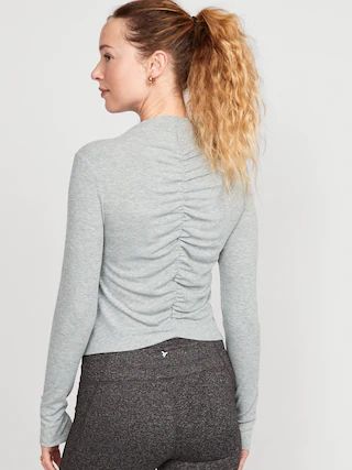 Reversible UltraLite Mock-Neck Rib-Knit Ruched Top for Women | Old Navy (US)