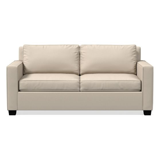Henry 76"" Multi Seat Sofa, Performance Washed Canvas, Natural, Chocolate | West Elm (US)