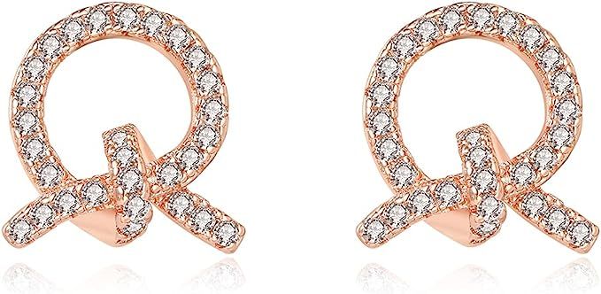 Rich-Full earrings for women Hand-set cubic zirconia knotted clasp stud earring 925 silver plated... | Amazon (US)