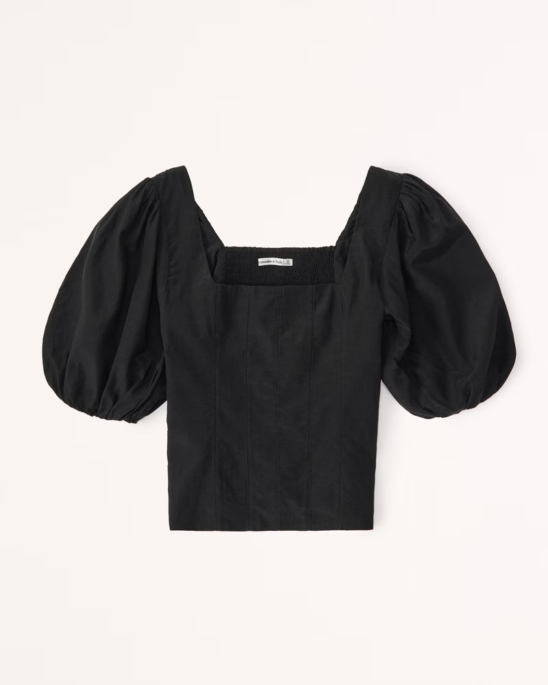 Women's Puff Sleeve Shine Cotton Squareneck Top | Women's Tops | Abercrombie.com | Abercrombie & Fitch (US)