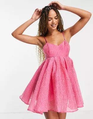 Band Of Stars strappy puff ball mini dress in pink | ASOS (Global)