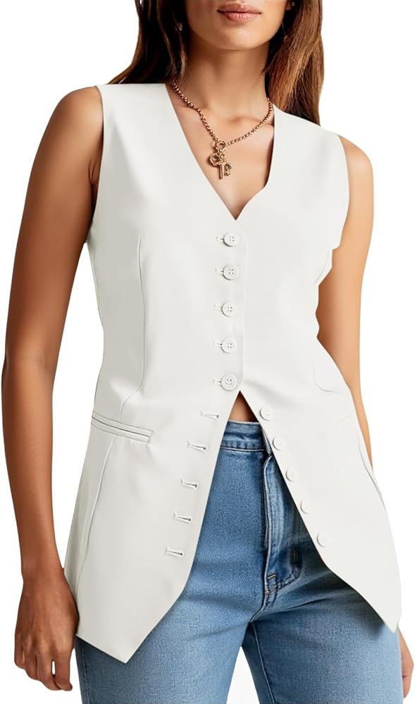 Cicy Bell Chaleco de traje con botones para mujer, casual, cuello en V, chaleco de verano, ajusta... | Amazon (US)