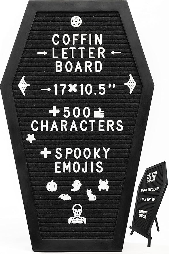 Coffin Letter Board Black +650 Characters Include Spooky & Seasonal Emojis, Wooden Stand - 17x10.... | Amazon (US)