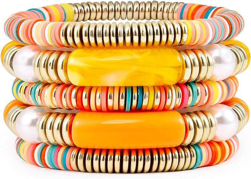 Bamboo Tube Bangles Bracelet Chunky Curved Stacking Clear Acrylic Colorful Beads Stretchable Frie... | Amazon (US)