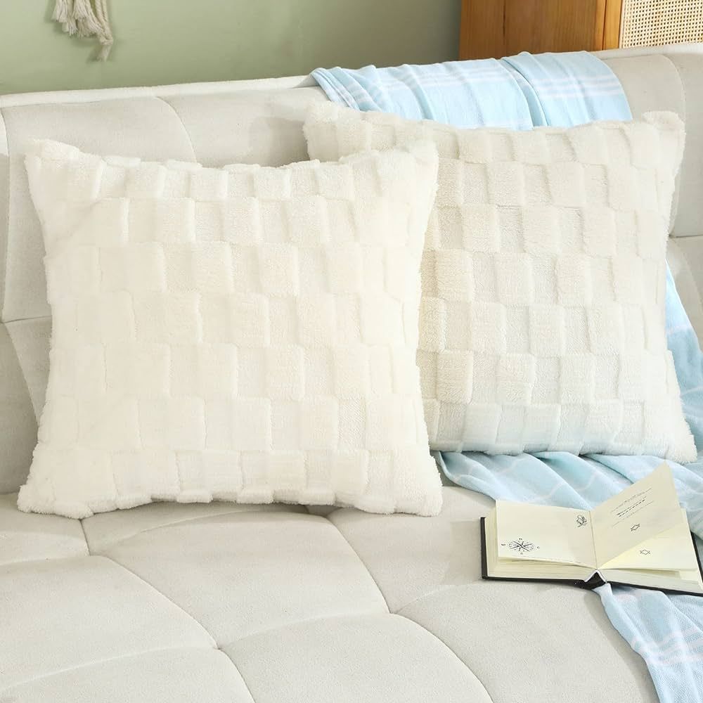 MINJIATEX Decorative Throw Pillow Covers 16x16 Set of 2, Modern Soft Faux Plush Square Pillow Cov... | Amazon (US)