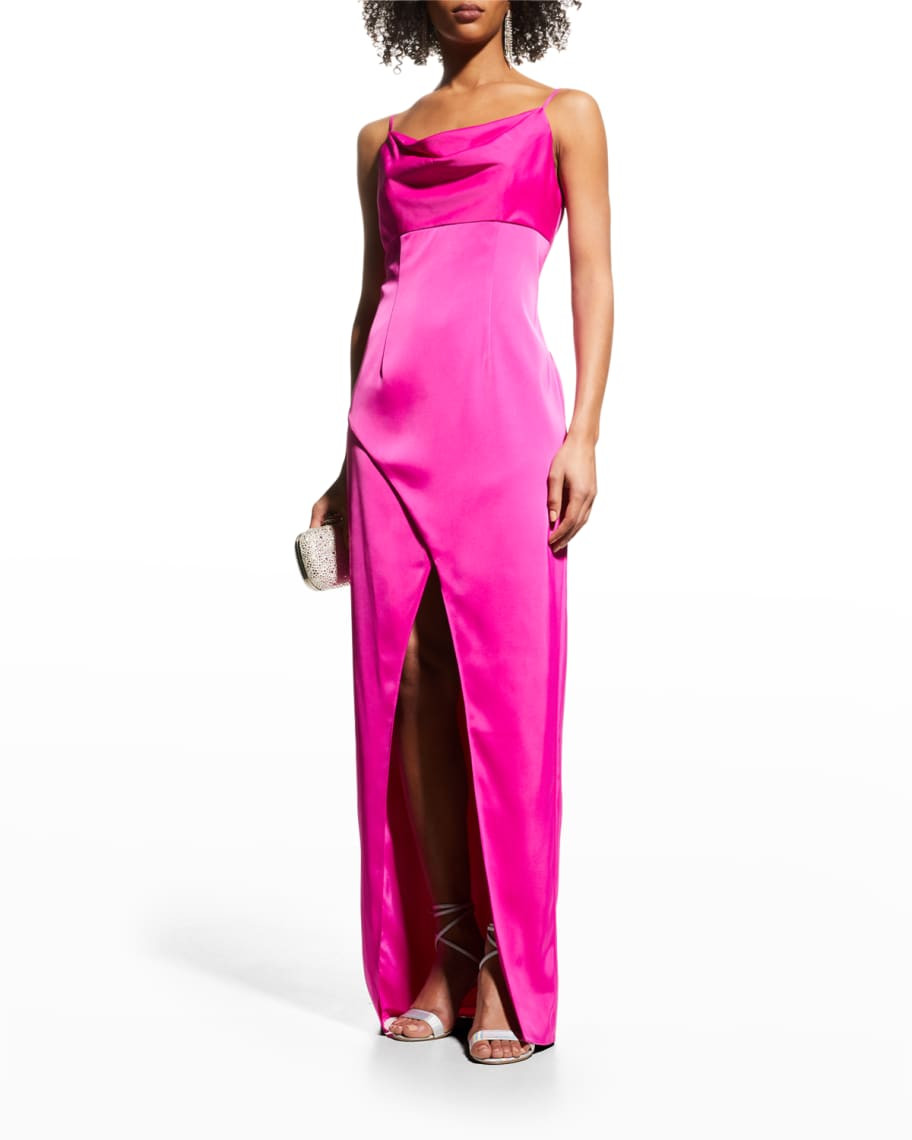 Aidan by Aidan Mattox Cowl-Neck Front-Slit Column Gown | Neiman Marcus