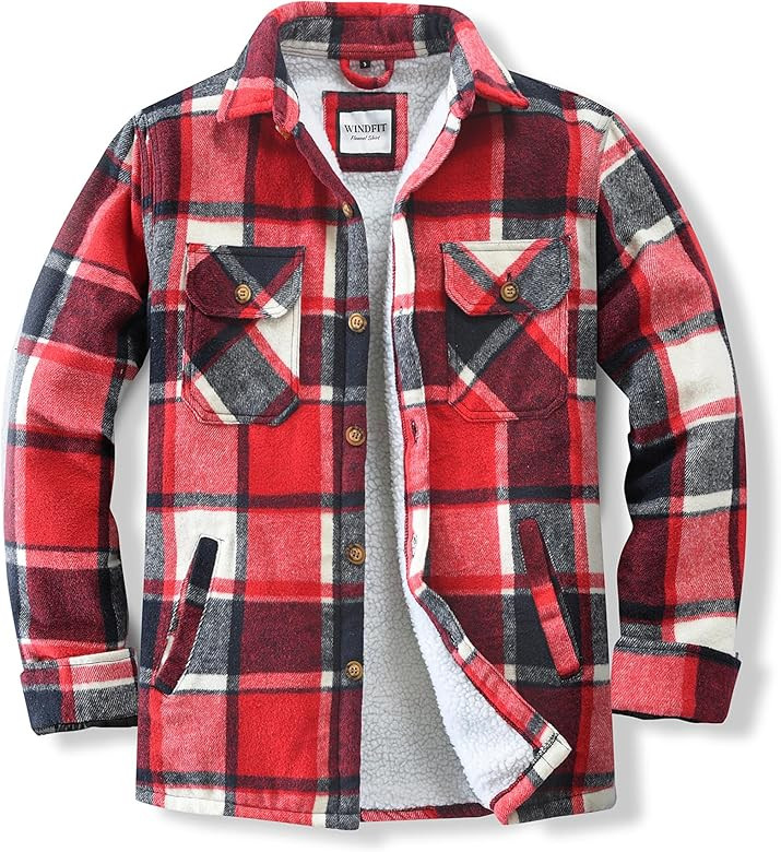 Men's Cotton Flannel Shirt Jacket Fleece Lined Long Sleeve Plaid Shirt for Men | Amazon (US)