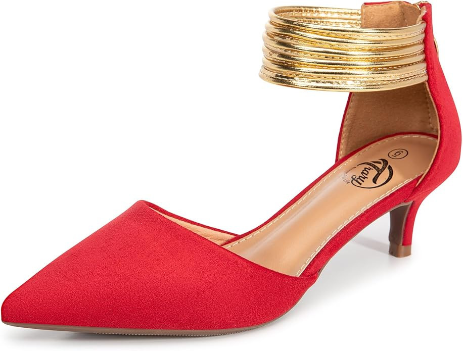 Trary Women’s Ankle Strap Kitten Heels for Women,Green Heels Red Heels Purple Heels Black Heels... | Amazon (US)