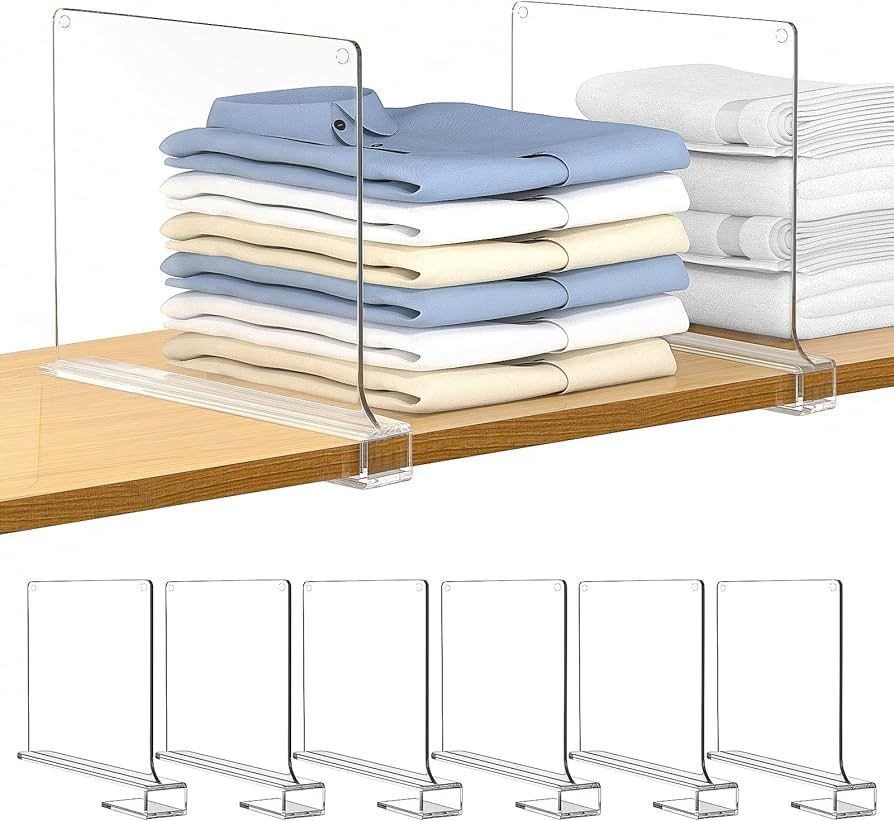 6 PCS Shelf Dividers for Closet Organization Acrylic Clear Closet Shelf Divider for Wooden Shelvi... | Amazon (US)