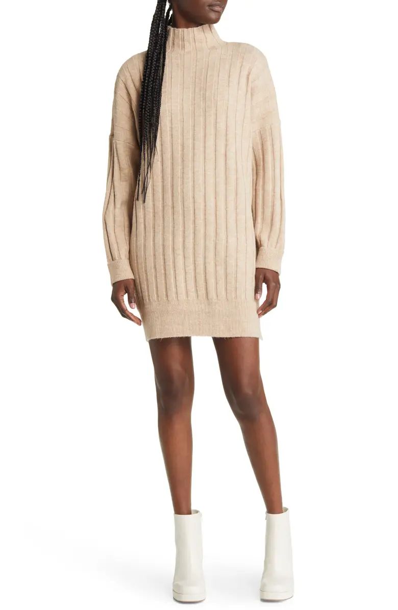 Topshop Boxy Ribbed Funnel Neck Long Sleeve Dress | Nordstrom | Nordstrom