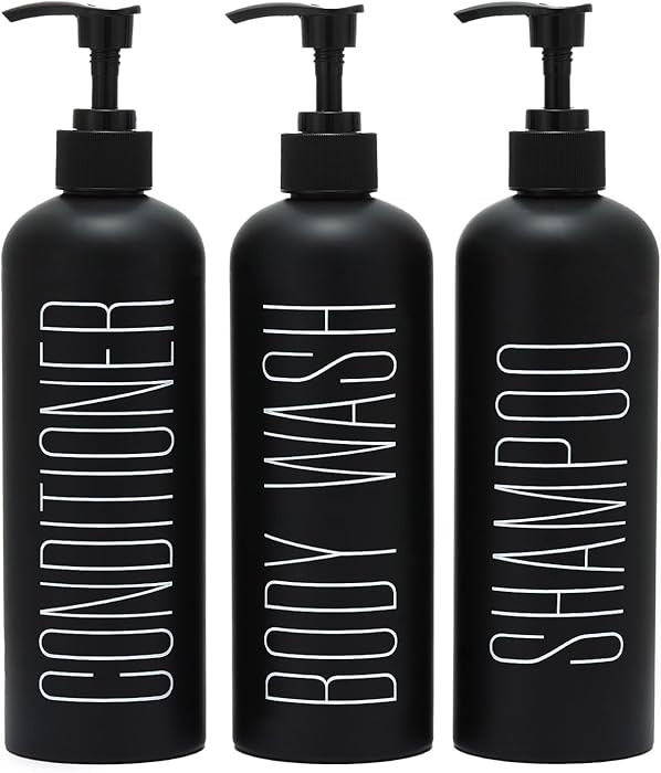 HOMCDALY Black Shampoo and Conditioner Dispenser, 16oz 3-Pack Refillable Pump Bottles, Shampoo Co... | Amazon (US)