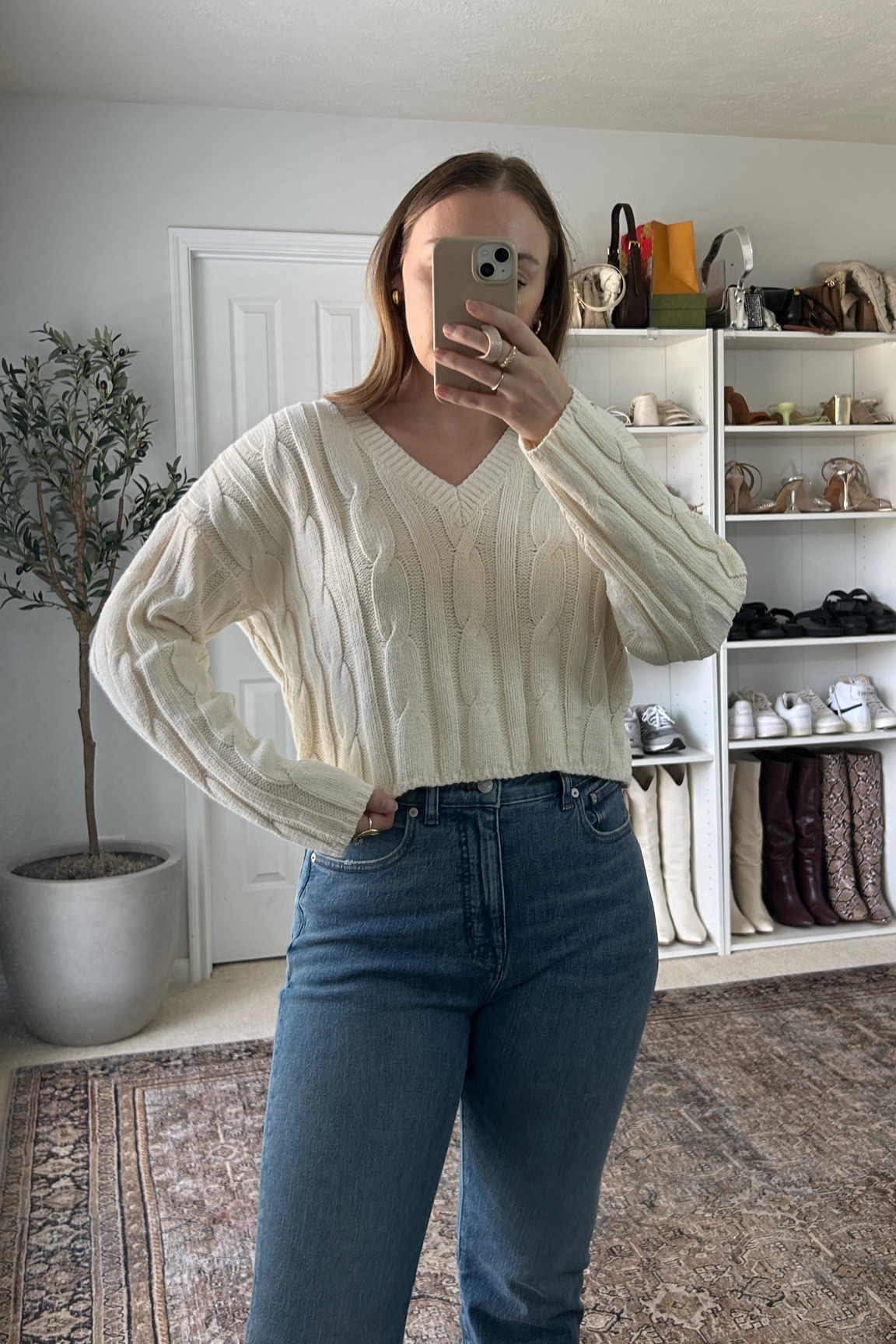 Cable-Knit V-Neck Crop Sweater curated on LTK