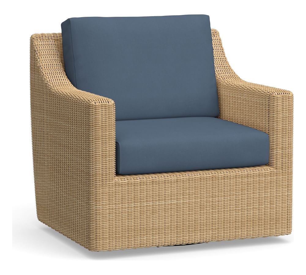 Hampton Indoor/Outdoor All-Weather Wicker Swivel Lounge Chair, Natural | Pottery Barn (US)