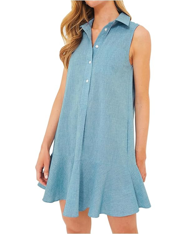 Women‘s Sleeveless Shirt Dress Ruffle Hem Cotton Tunic Tank Dress Button Up Swing Shift Mini Dr... | Amazon (US)