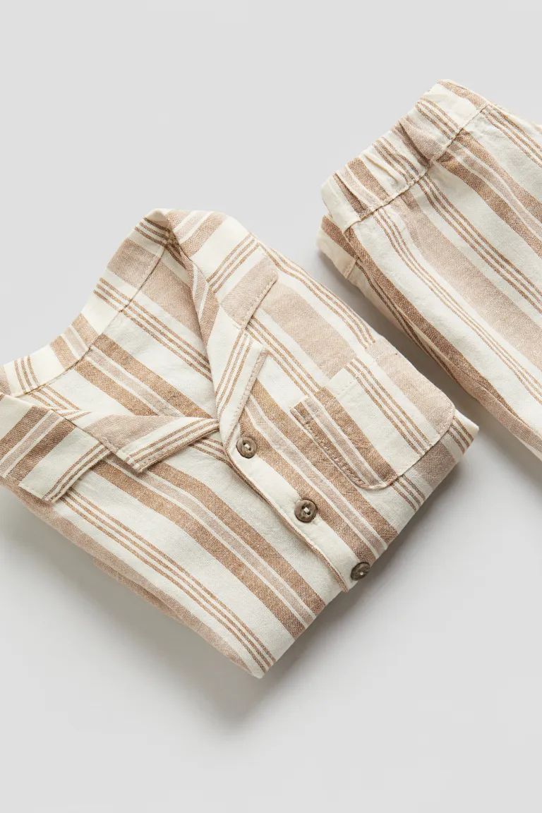 2-piece Linen Set - White/beige striped - Kids | H&M US | H&M (US + CA)